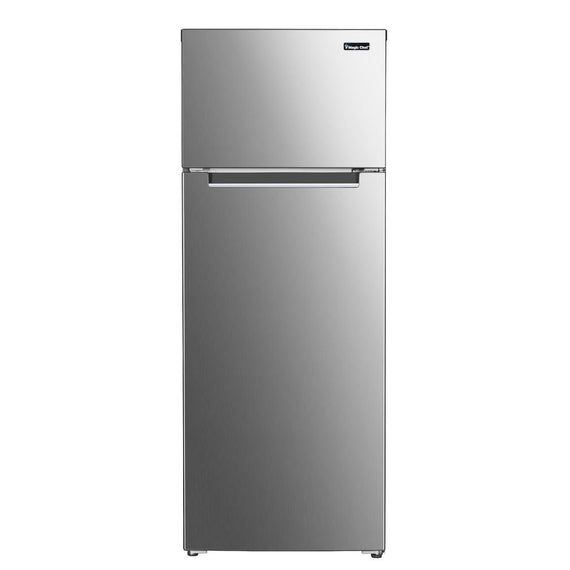 Photo 1 of NEEDS REPAIR 
 > Magic Chef 7.4 Cu. Ft. 2-Door Mini Fridge In Platinum Steel With Freezer
