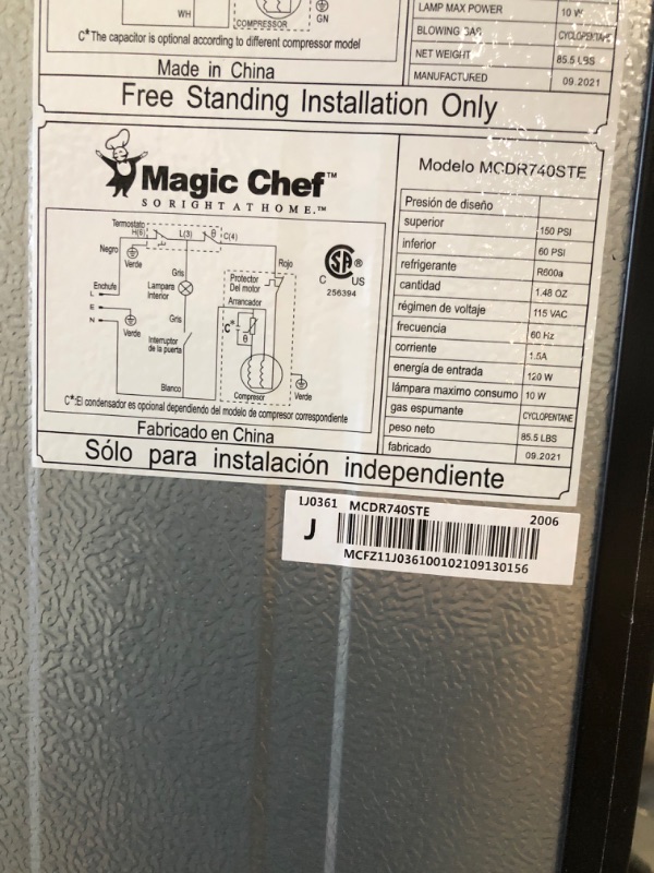 Photo 3 of NEEDS REPAIR 
 > Magic Chef 7.4 Cu. Ft. 2-Door Mini Fridge In Platinum Steel With Freezer
