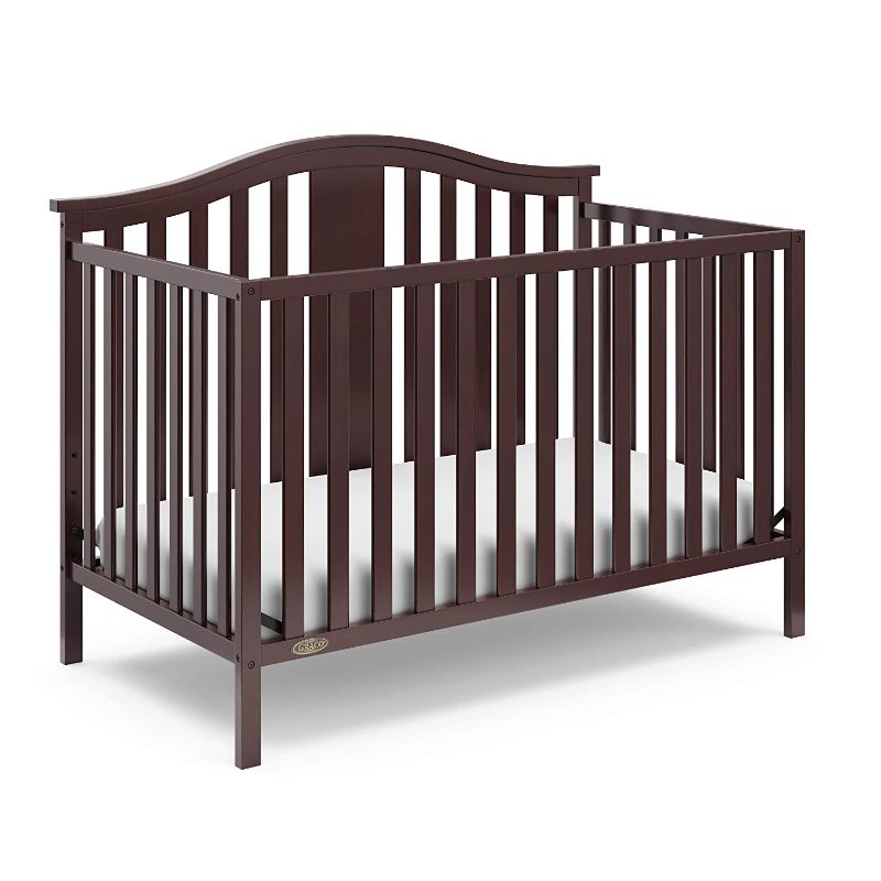 Photo 1 of Graco Solano 4-in-1 Convertible Crib (Espresso) – GREENGUARD Gold Certified, Easily Converts to Toddler Bed, Daybed or Full-Size Bed with Footboard and Headboard
