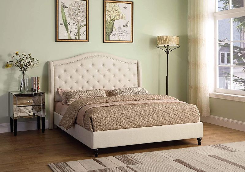 Photo 1 of  **INCOMPLETE BOX 2 OF 2 ONLY ***Upholstered Tufted Platform Bed, Beige QUEEN 
