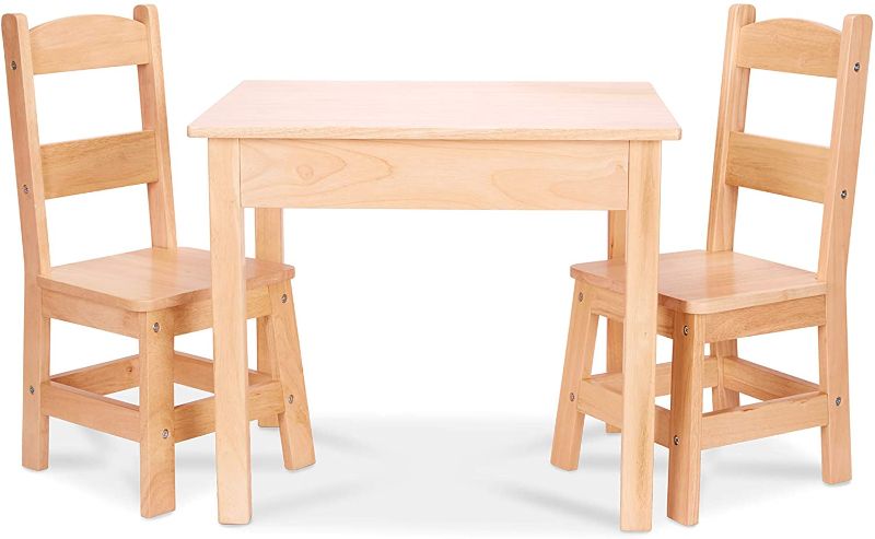 Photo 1 of Melissa & Doug Solid Wood Table and 2 Chairs Set - Light Finish Furniture for Playroom
