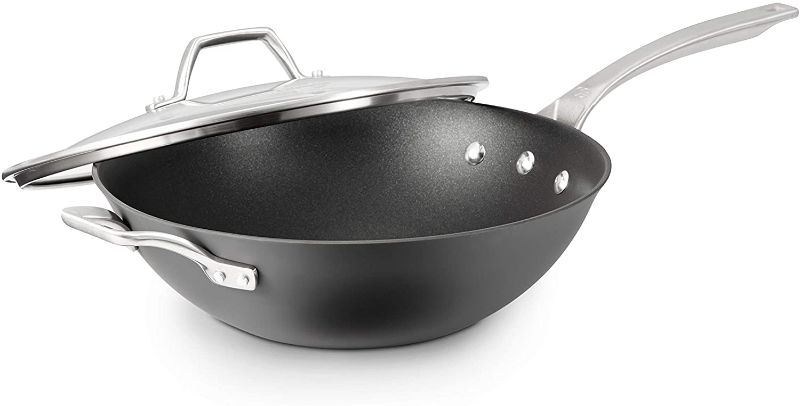 Photo 1 of  Hard-Anodized Nonstick 12-Inch Flat Bottom Wok with Cover
