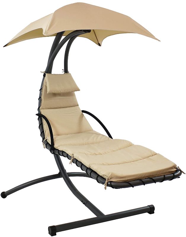 Photo 1 of **PARTS ONLY**NOT COMPLETE**
Sunnydaze Floating Chaise Lounger, Outdoor Hanging Hammock Patio Swing Chair with Canopy and Arc Stand, Beige
