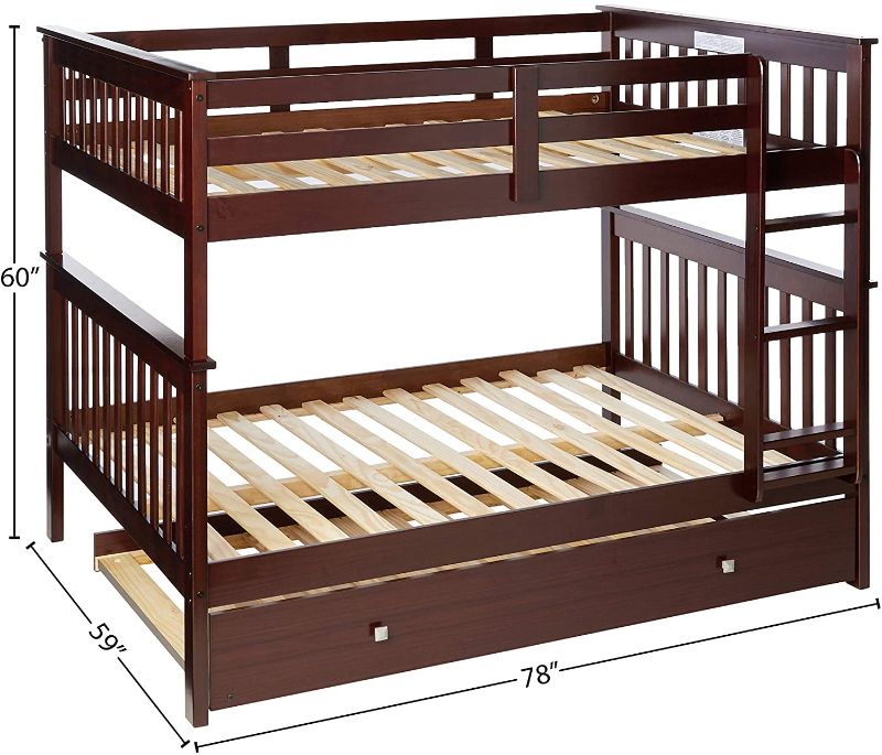 Photo 1 of ***BOX 2 of 3**NOT COMPLETE*** 
 Donco Kids Mission Bunk Bed withTrundle, Full/Full/Twin, Dark Cappuccino
