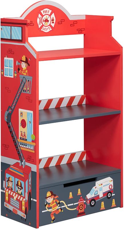 Photo 1 of Fantasy Fields Kids Bookcases, Little Fire Fighters Kids Wooden Bookshelf with Storage Drawer
