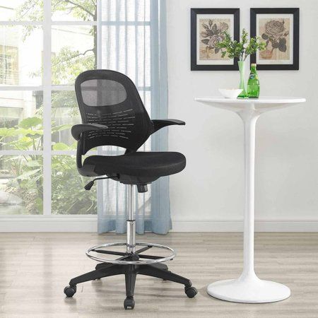 Photo 1 of Advance Collection EEI-2290-BLK Drafting Chair with 90 Degree Rotating Armrests Dual-Wheel Casters Tall Pneumatic Gas Cylinder and Polyester Mesh
