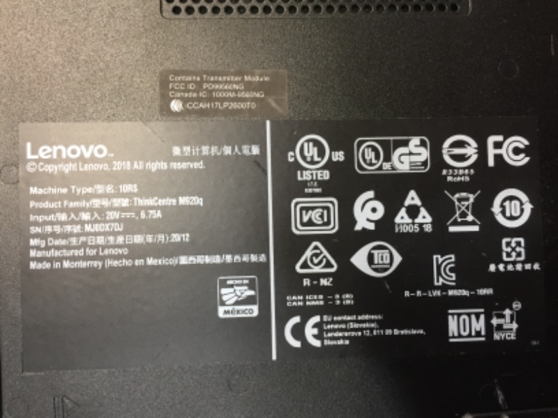 Photo 3 of Lenovo ThinkCentre M920q 10T1S01700 Desktop Computer - Core i5-9600T - 8GB RAM - 128GB SSD - AMD Radeon 520 - Windows 10 Pro - Tiny - Black
