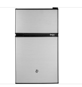 Photo 1 of *Minor Damage* GE 3.1 Cu. Ft Double-Door Compact Refrigerator, Clean Steel