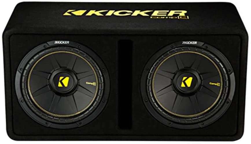 Photo 1 of Kicker 44DCWC122 CompC Dual 12-Inch 1200 Watt Single 2 Ohm Terminal Vented Loaded Compact Vented Loaded Subwoofer Enclosure for Trunks or SUV, Black
