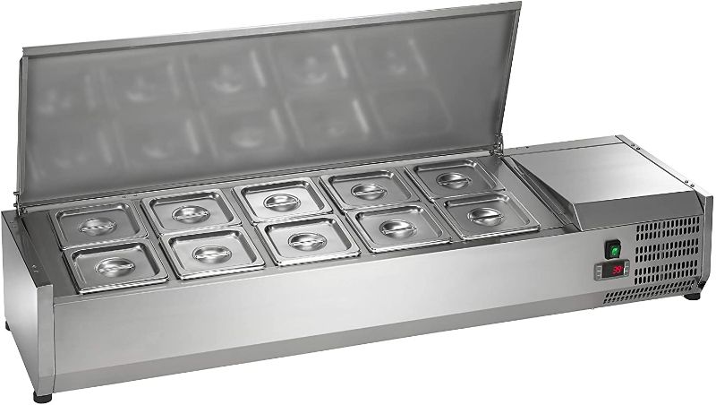 Photo 1 of ***DAMAGE SHOWN IN PICTURE***Arctic Air ACP55 55" Refrigerated Countertop Condiment Prep Station With 10 Pan Compartments, Stainless Steel, 115v
