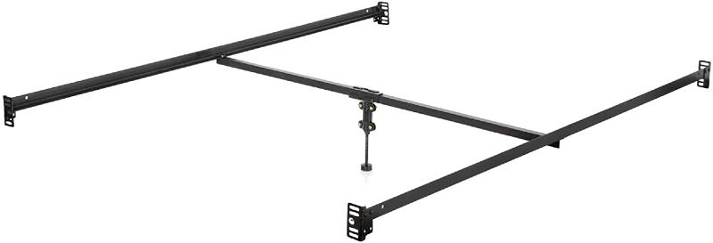 Photo 1 of ***HARDWARE LOOSE IN BOX*** MALOUF Bolt-on Metal Bed Rail System with Center Support Bar and Adjustable Height Leg, Twin/Full, Black
