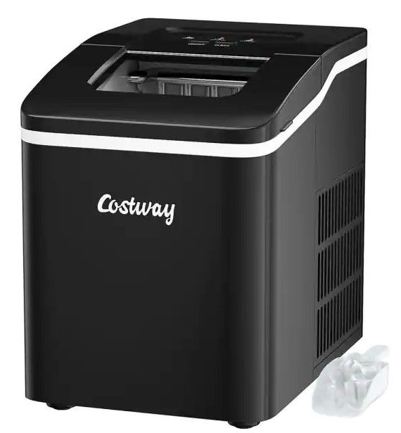 Photo 1 of (DAMMAGED) Costway 9 in. W 26 lbs./24-Hour Countertop Portable Ice Maker Self-cleaning wit-Hour Scoop in Black