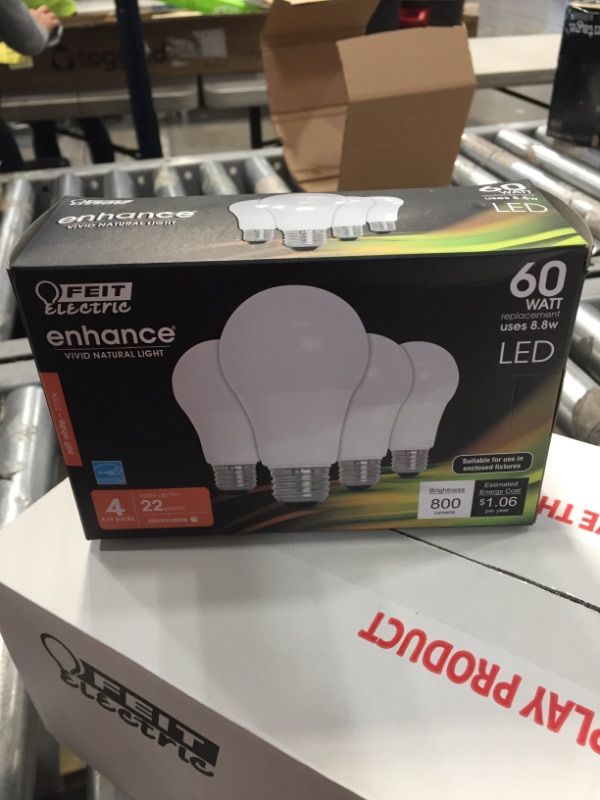 Photo 1 of SET OF 3 Feit Electric OM60DM/927CA/4 LED Lamp, 120 V, 8.8 W, A19 Lamp, Soft White Light

