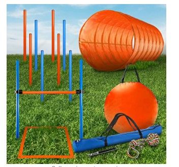 Photo 1 of **FOR PARTS ONLY**CHEERING PET Dog Agility Equipment, 28 Piece Dog Obstacle Course for Training and Interactive Play Includes Dog Agility Tunnel, Adjustable Hurdles, Poles, Whistle, Rope Toy with Carrying Case