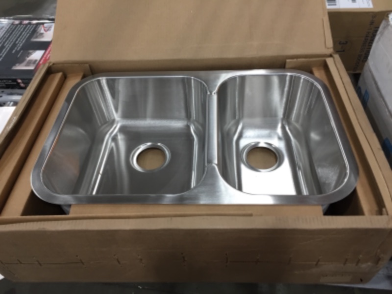 Photo 2 of 33 Inch Top-mount / Drop-in Stainless Steel 60/40 Double Bowl Kitchen Sink - 18 Gauge
