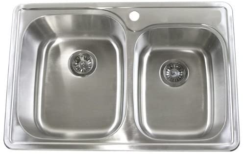 Photo 1 of 33 Inch Top-mount / Drop-in Stainless Steel 60/40 Double Bowl Kitchen Sink - 18 Gauge
