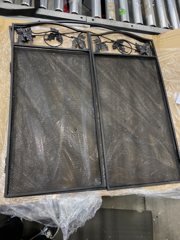 Photo 1 of *MINOR DAMAGE* 3 Panel Wrought Iron Fireplace Screen Solid Baby Safe Fireplace Fence Leaf Design Steel Spark Guard Outdoor Metal Decorative Mesh Cover for Fireplace Panels (50" L x 29" H)