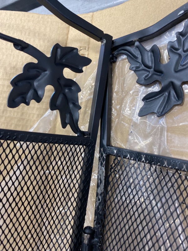 Photo 5 of *MINOR DAMAGE* 3 Panel Wrought Iron Fireplace Screen Solid Baby Safe Fireplace Fence Leaf Design Steel Spark Guard Outdoor Metal Decorative Mesh Cover for Fireplace Panels (50" L x 29" H)