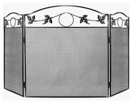 Photo 1 of *MINOR DAMAGE* 3 Panel Wrought Iron Fireplace Screen Solid Baby Safe Fireplace Fence Leaf Design Steel Spark Guard Outdoor Metal Decorative Mesh Cover for Fireplace Panels (50" L x 29" H)