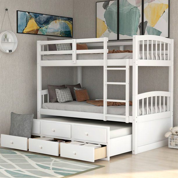 Photo 1 of *INCOMPLETE BOX 1 OF 3* ModernLuxe Twin over Twin Bunk Bed with Trundle and Storage Drawers for Kids
