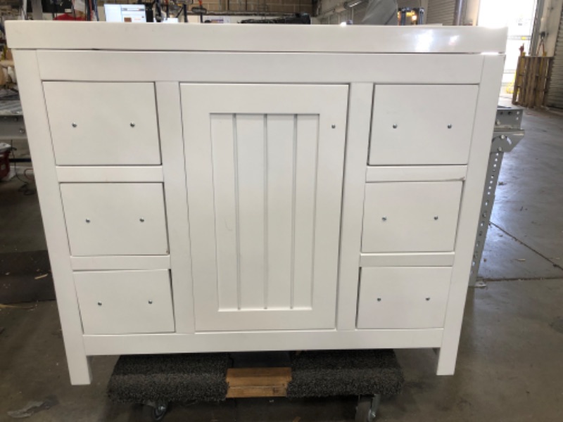 Photo 4 of 42 in. W Bath Vanity in White with Engineered Stone Vanity Top in White with White Basin