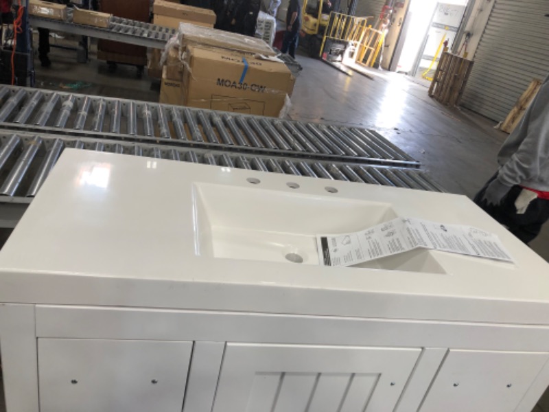 Photo 2 of 42 in. W Bath Vanity in White with Engineered Stone Vanity Top in White with White Basin