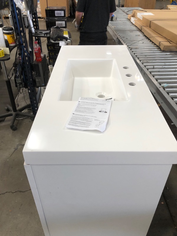 Photo 3 of 42 in. W Bath Vanity in White with Engineered Stone Vanity Top in White with White Basin