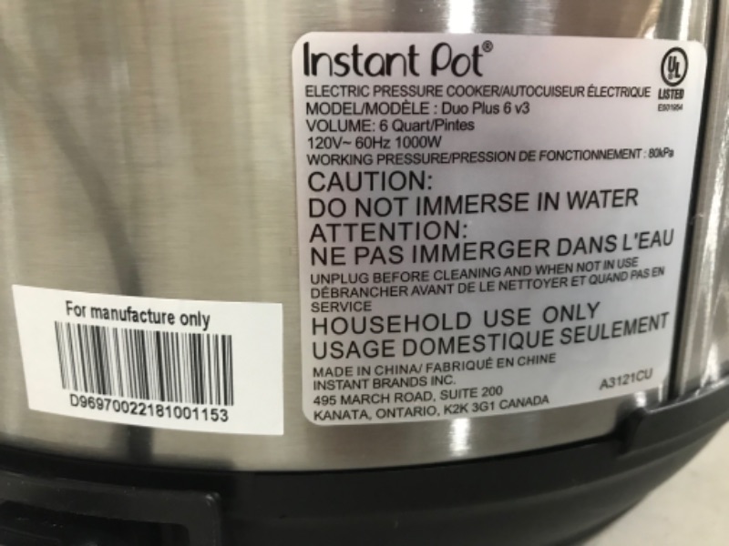 Photo 2 of TESTED WORKS** DENTED ON ONE SIDE***
Instant Pot Duo Plus 6 Quart 9-in-1 Electric Pressure Cooker, Slow Cooker, Rice Cooker, Steamer, Sauté, Yogurt Maker, Warmer & Sterilizer, 15 One-Touch Programs,Stainless Steel/Black
