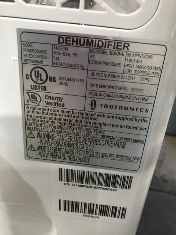 Photo 4 of TESTED WORKS***
6L Dehumidifier 50 Pints, 4500 Sq. Ft Energy Star