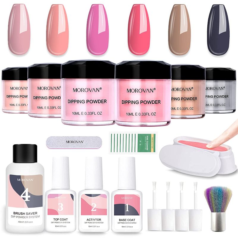 Photo 1 of  NON REUNDABLE***SET OF 6***
Morovan Dip Powder Nail Kit - 6 Colors Nail Dip Powder Kit Dipping Powder Nail Kit Starter Set French Manicure Nail Art Kit for Beginners with Everything Base Top Coat Activator Brush DIY Nails Design
