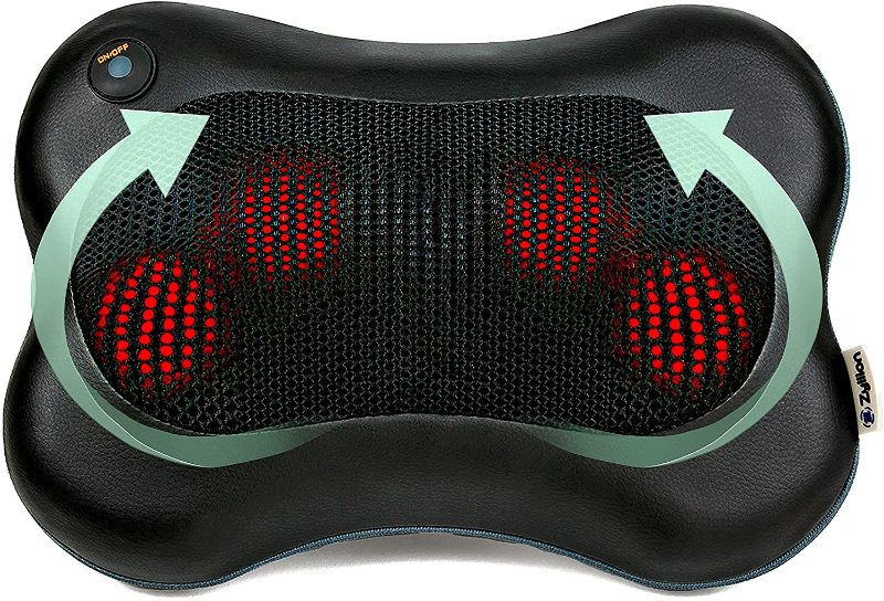Photo 1 of Zyllion Shiatsu Back and Neck Massager - 3D Kneading Deep Tissue Massage Pillow with Heat and AC Adapter (Wired) for Home, Office, Chair, Car, Athletes & Muscle Pain Relief - Black (ZMA-13-BK)
