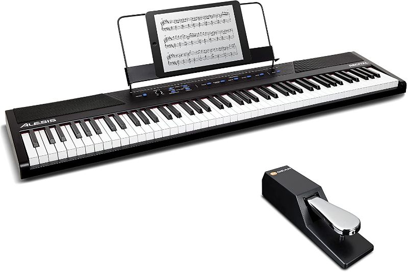 Photo 1 of Digital Piano Bundle - Electric Keyboard with 88 Semi Weighted Keys, Built-In Speakers, 5 Voices and Sustain Pedal – Alesis Recital and M-Audio SP-2
