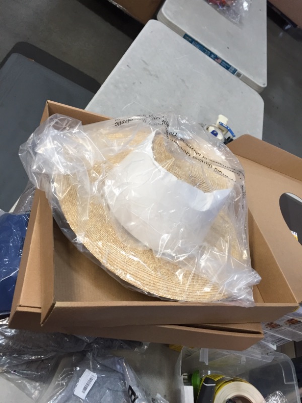 Photo 1 of FEMSÉE Straw Beach Hat - Sun Hats for Women and Men Flat Top Classic Boater Hat
