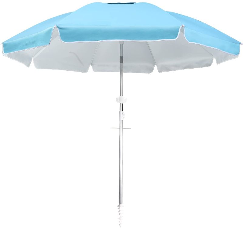 Photo 1 of Beach Umbrella,LUHAHALU 7.5 FT Beach Umbrellas for Sand Heavy Duty Wind Portable, UPF 50+ Sun Shelter with Tilt Sand Anchor and Carry Bag, Sunshade Umbrella for Patio Outdoor Garden Beach (Silver Coated Light Blue)
