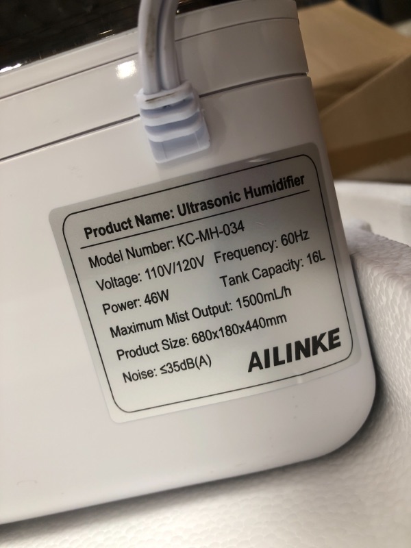 Photo 3 of AILINKE KEECOON Large Humidifiers 1000 sq.ft, 16L Ultrasonic Cool Mist Top Fill Humidifier 4.2Gal Dual 360??° Nozzles 3 Speed Humidistat for Bedroom Home School Office Workshop Greenhouse
