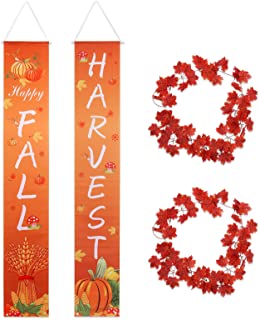 Photo 1 of 2 GEKUPEM Happy Fall Harvest Hanging Banner with 2 Pack Fall Maple Garlands, Fall Porch Sign Autumn Pumpkin Maple