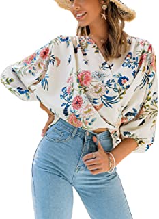 Photo 1 of MulEtour Women Wrap V Neck Blouse Casual Summer 3/4 Sleeve Tops Blouse Irregular Batwing Shirts***SIZE SMALL***