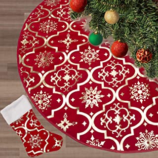 Photo 1 of 2 Christmas Tree Skirt,48 inches Large Xmas Tree Skirts with Snowy Pattern for Christmas Tree Decorations (Red,48 Inch)