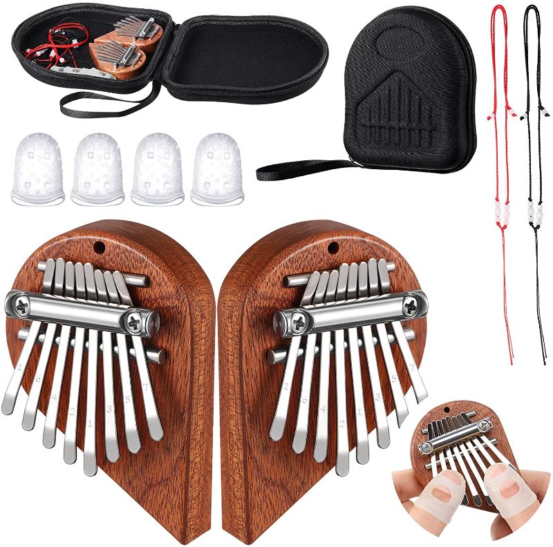 Photo 1 of 2 Pieces Valentine's Day 8 Key Half Heart Mini Kalimbas Piano Set Wooden Finger Thumb Piano with Lanyard Finger Protector Portable Small Marimba Harp for Kids Couples Beginners Musical Present
