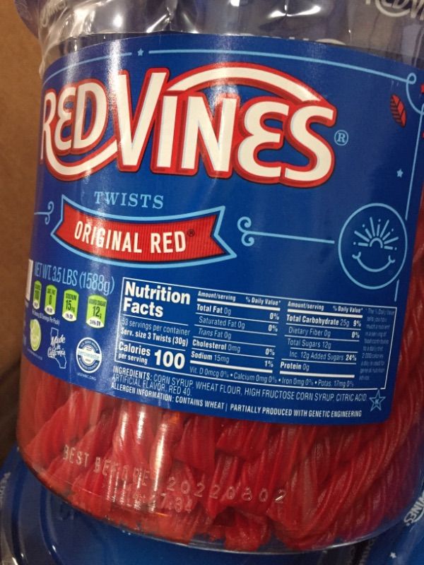 Photo 2 of ***BOX OF 4 CASES***Red Vines Red Licorice Twists, 3.5 Lb Tub **DATE 08-02-2022**
