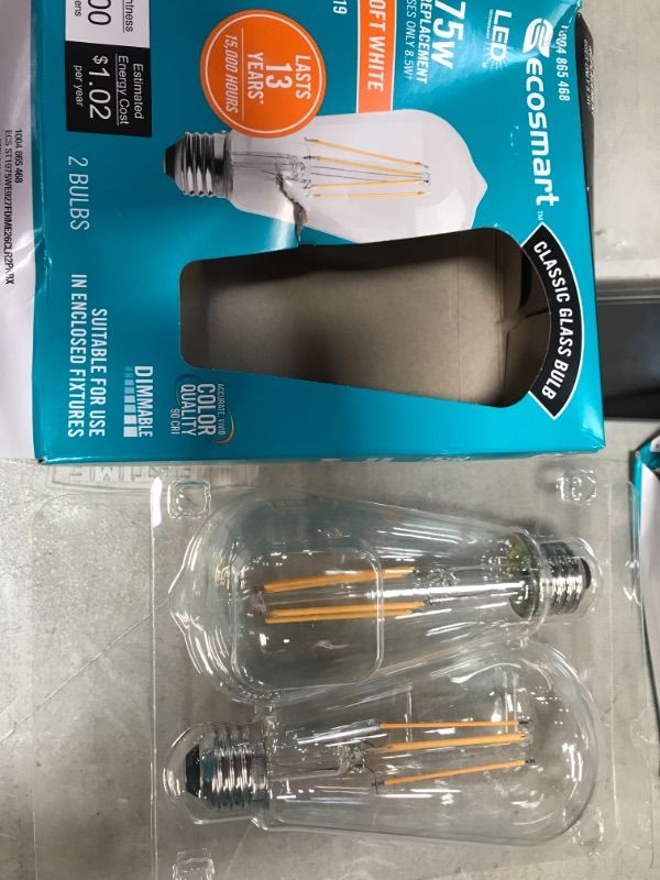 Photo 1 of **SET OF 2**EcoSmart
75-Watt Equivalent ST19 Antique Edison Dimmable CEC Clear Glass Filament Vintage Style LED Light Bulb Daylight (2-Pack)
