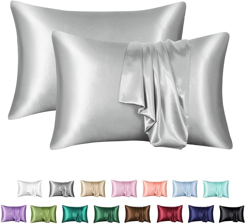 Photo 1 of ***SET OF 2**MR&HM Satin Pillowcase for Hair and Skin, Silk Satin Pillowcase 2 Pack, Queen Size Pillow Cases Set of 2, Silky Pillow Cover with Envelope Closure...
