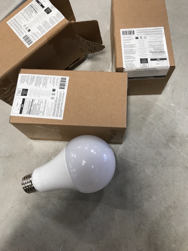 Photo 2 of **SET OF 3**AmazonCommercial 125 Watt Equivalent, 25000 Hours, Dimmable, 2000 Lumens, Energy Star Certified, High Output A21 LED Light Bulb - Pack of 1, Soft Whit
