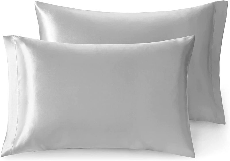 Photo 1 of **SET OF 2**Satin Pillow Cases Set of 2 | Grey Satin Pillowcase for Hair and Skin | Silver Grey, Queen Pillow Case Covers, 20 x 30 Inch – Satin Weave Silky Comfort | Reduce Skin Irritation & Tame Frizzy Hair