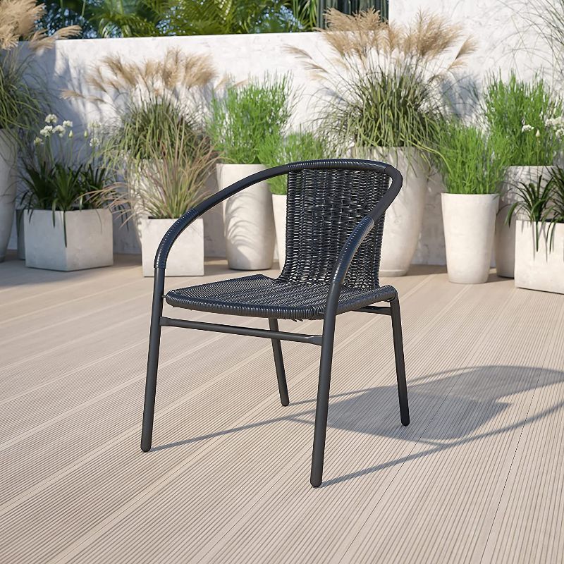 Photo 1 of 2 Flash Furniture Black Rattan Indoor-Outdoor Restaurant Stack Chair
