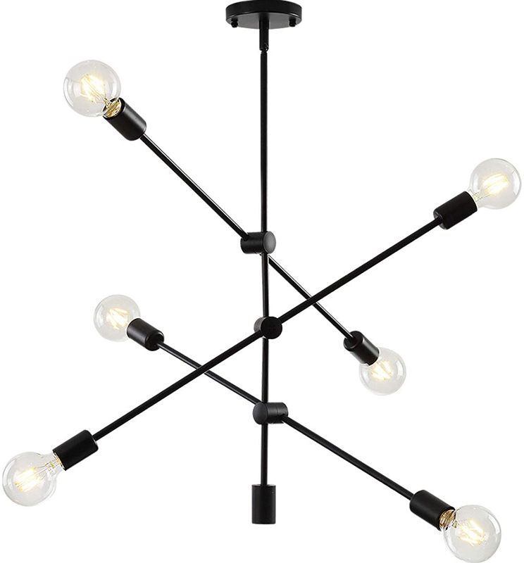 Photo 1 of 6 Lights Modern Sputnik Chandeliers Mid Century Semi Flush Mount Ceiling Light Fixture Easy Install, American Style Retro Pendant Lighting Hanging Lamp for Living Room/ Bedroom/ Kitchen (Black)
