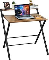 Photo 1 of GreenForest Folding Desk No Assembly Required, 2-Tier Small Computer Desk with Shelf Space Saving Foldable Table for Small Spaces, Espresso
