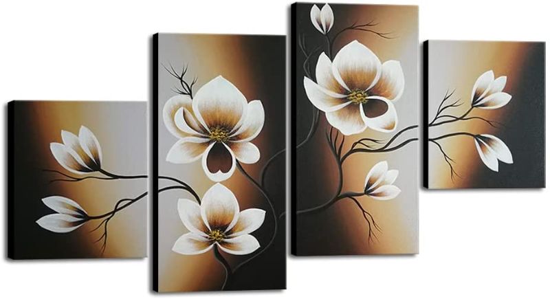 Photo 1 of 100% Hand-painted Wood Framed Oil Wall Art Warm Day Yellow Flowers Bloom Home Decoration Abstract Floral Oil Painting On Canvas 4pcs/set Mixorde