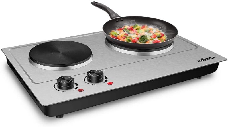 Photo 1 of CUSIMAX 1800W Double Hot Plate, Stainless Steel Silver Countertop Burner Portable Electric Double Burners Electric Cast Iron Hot Plates Cooktop, Easy to Clean, Upgraded Version C180N

**powers on!
