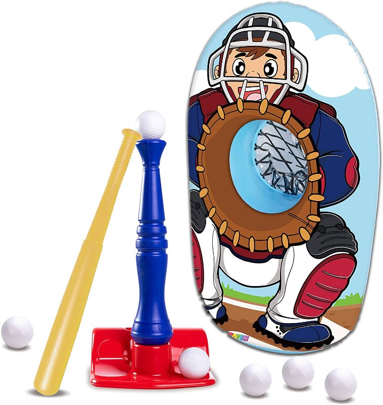 Photo 1 of JOYIN T-Ball Baseball Toy Set Including Tee Ball Set, Baseball Bat and Inflatable Baseball Catcher for Outdoor Sports Baseball Toy Yard Game for Kids
